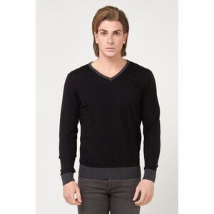 Gas Cotton Crewneck Sweatshirt with Ribbed Trims Men Black Sweaters